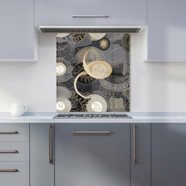 Warren Reed - Designer Abstract Silver Gold Sun and Moon Kitchen Splashback