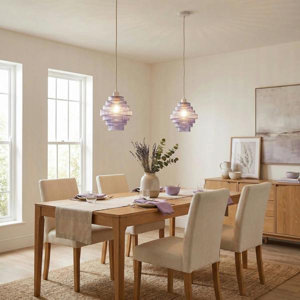 Tiered Stepped Design Smoked Lavender Glass Pendant Ceiling Lamp Shade Image 6