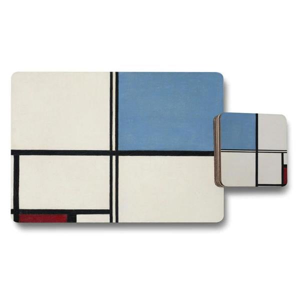 Benjamin Tate Design Placemat And Coaster Set Featuring Designer Mondrian Style Artwork Wooden Bottom Limited Edition