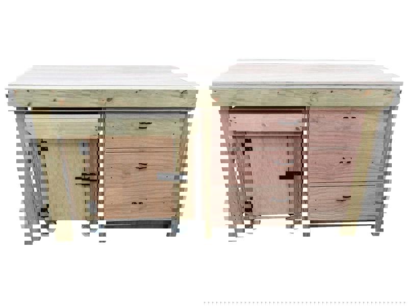 Arbor Garden Solutions Wooden Eucalyptus hardwood top workbench with drawers and functional lockable cupboard (V.6)