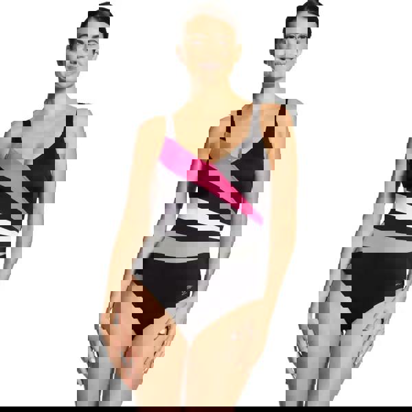 Black Zoggs safari leaf wrap panel classicback swimsuit in pink gray stripes