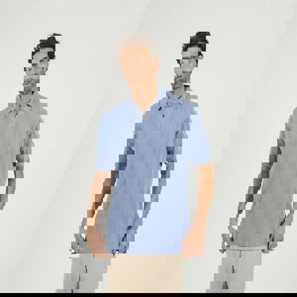 Brave Soul Blue Jacquard Trophy Neck Polo Shirt - Blue Image 1