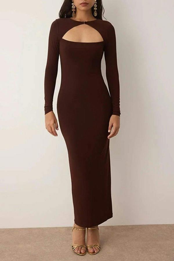 WOVCOR Elegant Knitted Evening Dress with Cut Out Detail