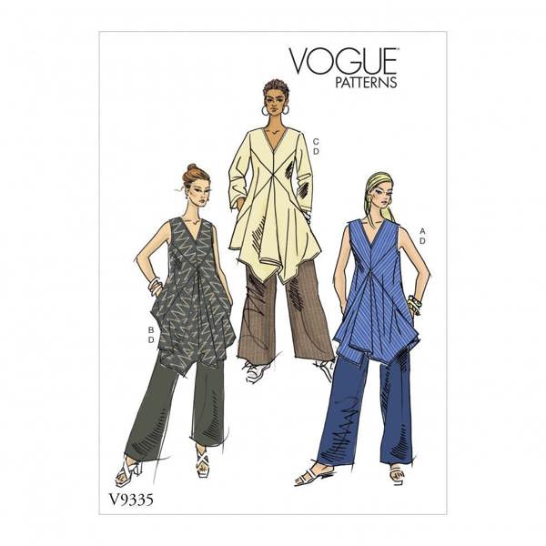 Vogue Sewing Pattern 9335, Tunics, Tops, Trousers for Women, A5 (6-8-10-12-14) - Easy