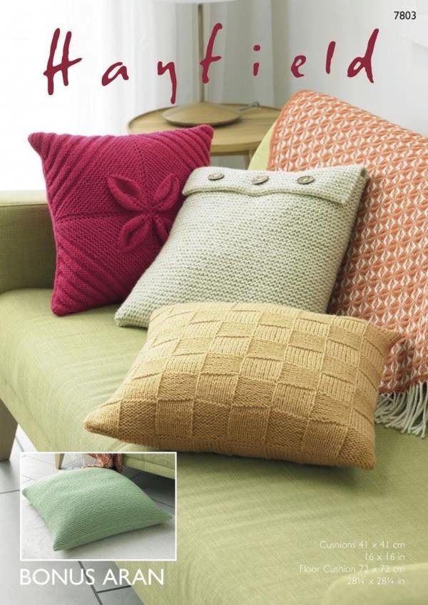 Hayfield Bonus Aran Knitting Pattern 7803, Cushions Various Sizes - Advanced