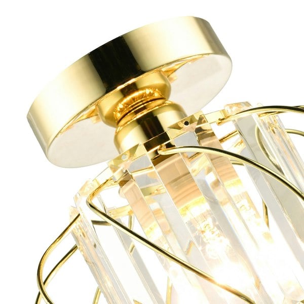 Modern Polished Gold Ceiling Light Fitting with Clear Crystal Glass Image 4