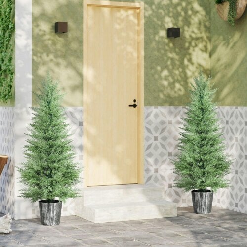 Wyld Haus Reno Set Of 2 Artificial Cypress Style Trees With Decorative Pots For Indoor And Outdoor Use