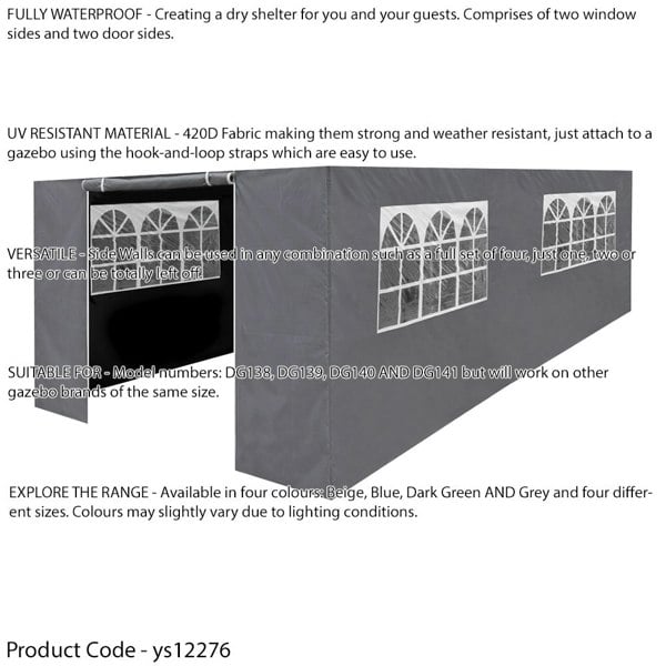 Side Walls Door & Windows for 3x6m Pop-Up Gazebo - GREY - Garden Party Tent - LoopsDirect