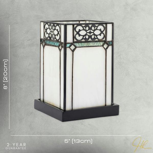 1920s Vintage Rectangular Tiffany Glass Table Lamp in Emerald Green Image 7