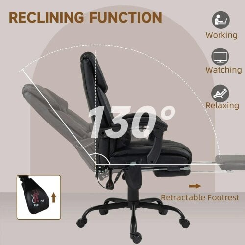 Bobobiy 6-Point Massage Office Chair, PU Leather Desk Chair with Adjustable Height and Footrest for Home Office, Black