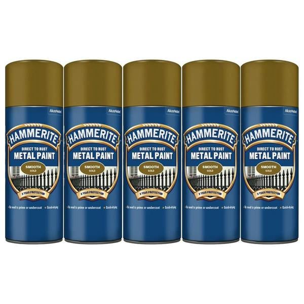 Hammerite 5X Hammerite Smooth Gold Spray Paint 400ml