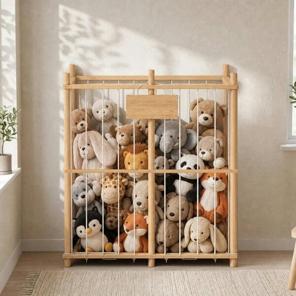 Bobobiy Stuffed Animal Storage Organiser, Wooden Storage Zoo with Rounded Corners for Nursery, Kids Room, Playroom, Natural