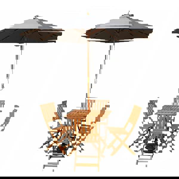 Samuel Alexander Outdoor 4 Person Folding Square Wooden Garden Dining Table Chairs Grey Parasol and Base Set