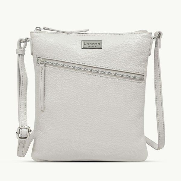 Assots London 'ROSY' Light Ice Grey Pebble Grain Soft Real Leather Crossbody Bag
