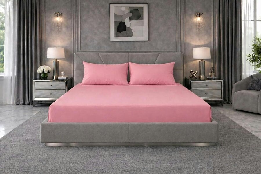 Night Zone Extra Deep Fitted Sheet 40cm – Polycotton Easy Care Bed Sheet - Pink