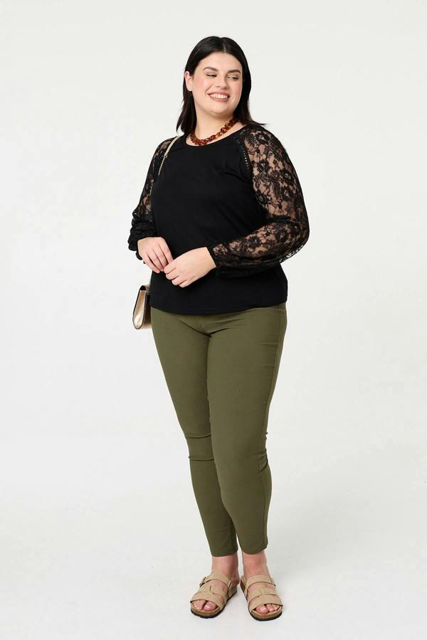 Black | Curve Floral Lace Long Sleeve Top