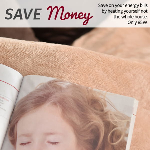 GlamHaus Heated Throw Electric Fleece Over Blanket Sofa Bed Large 160 X 130cm Toasted Almond
