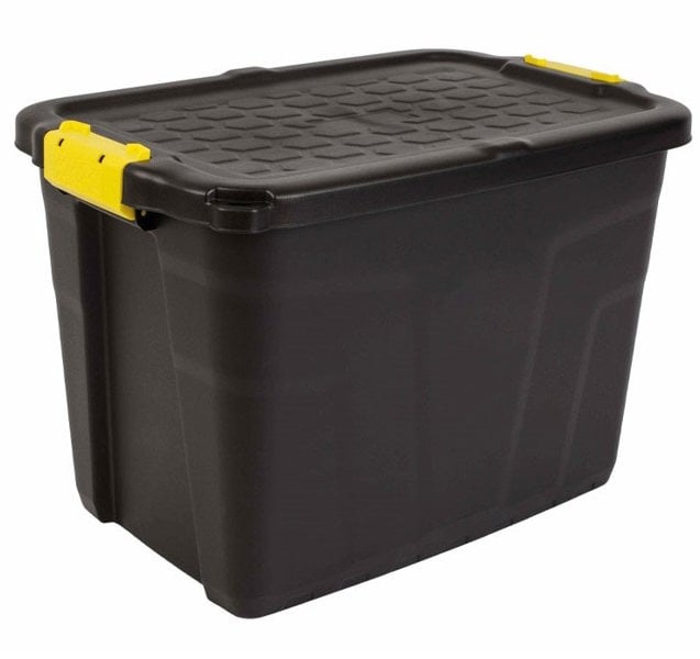 Samuel Alexander 4 x 60L Heavy Duty Storage Tubs Sturdy, Lockable, Stackable and Nestable Design Storage Chests with Clips in Black