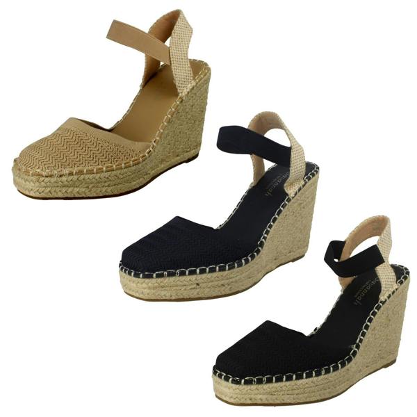 Savannah Ladies Savannah High Wedge Espadrille Slip On Summer Shoes Sandals F2305