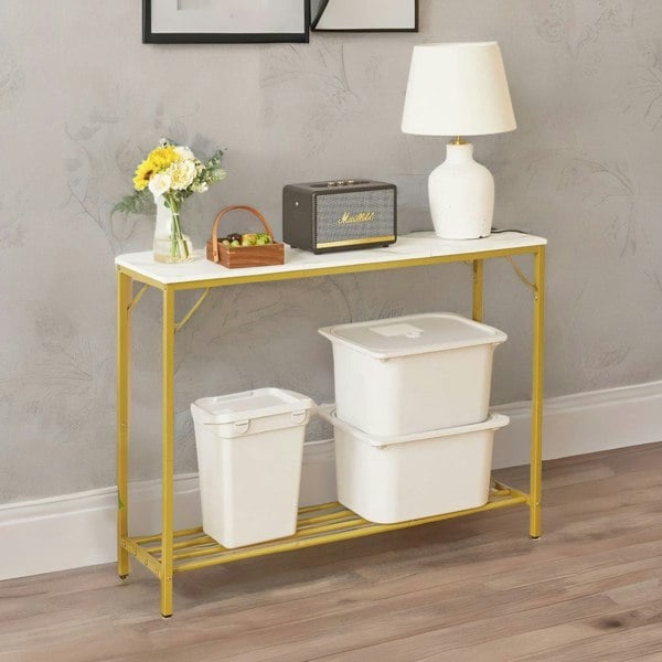 Rafaelo Mobilia 2-Tier Gold Hallway Console Table With Metal Frame Gold