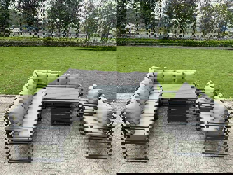 Fimous 9 Seater Aluminium Garden Furniture Set with Adjustable Rising Dining Table 2 Chairs - Dark Grey