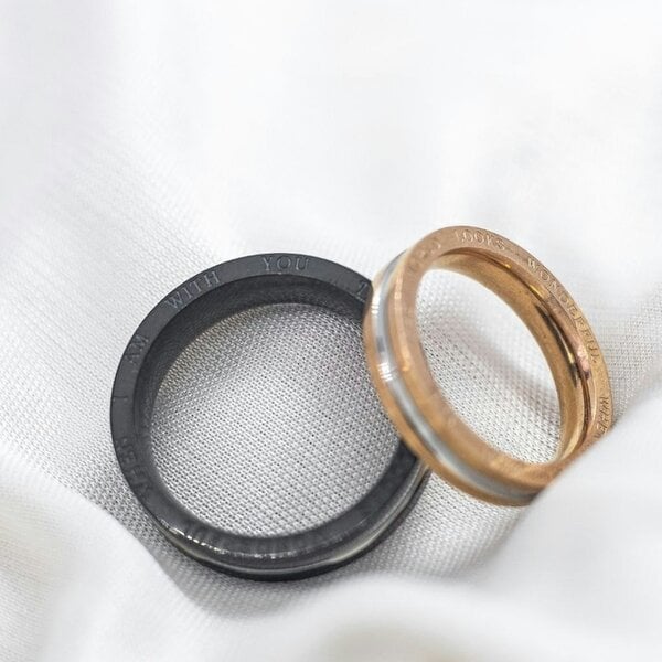 The Colourful Aura Stainless Steel Couple Black Rose Gold Wedding Band Promise Ring Set
