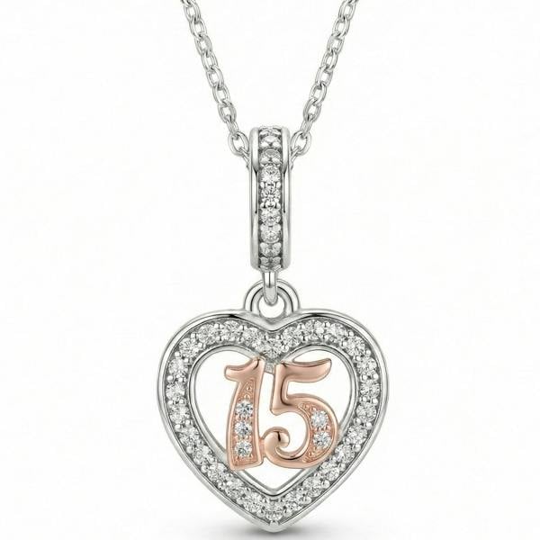 Parus Home 15th Birthday Sterling Silver Necklace Heart Pendant