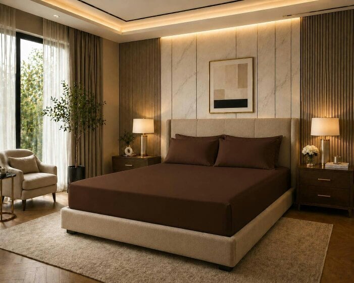 Night Zone 180 Thread Count Percale Extra Deep Fitted Sheet 40cm – Non Iron Polycotton Bed Sheet - Chocolate