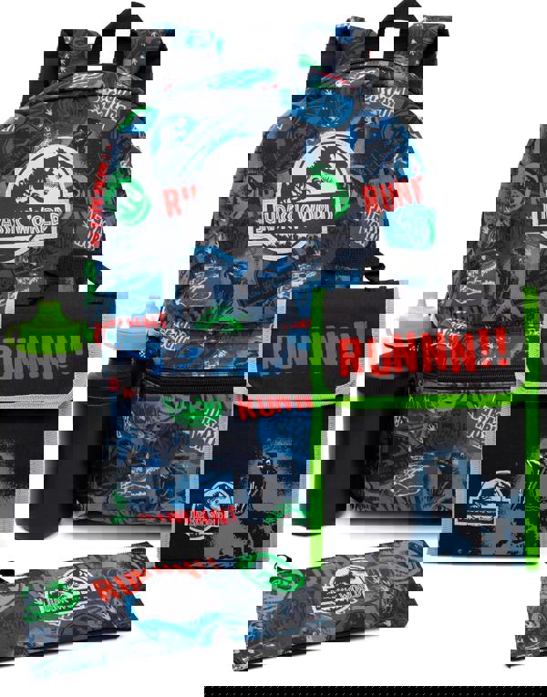 Jurassic World Boys Black Logo 4 Piece Backpack Set (One Size)