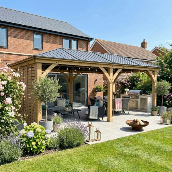 Yardistry Wooden Gazebo 12ft x 24ft (3.7m x 7.4m) with Single Wall 3.7m x 7.4m Wooden Gazebo 1
