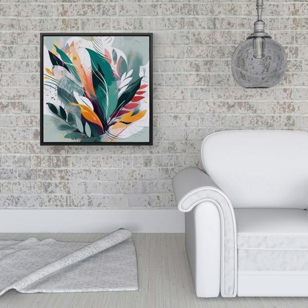 Warren Reed Coloured Abstrace Feather Leaves Framed Canvas