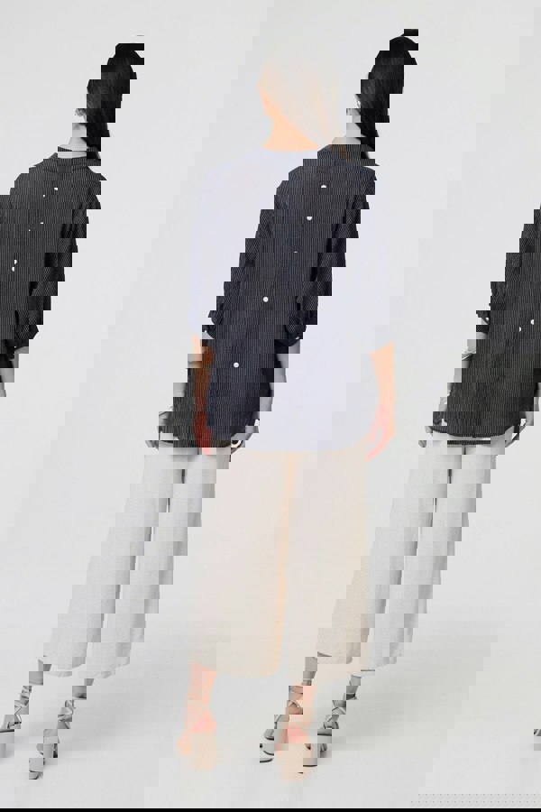 Navy | Pinstripe Relaxed Button Back Blouse