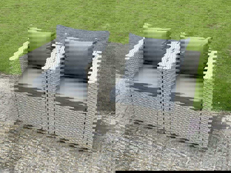 Fimous Wicker Rattan Garden Furniture Sofa Sets Outdoor Patio Coffee Table With Stools light grey