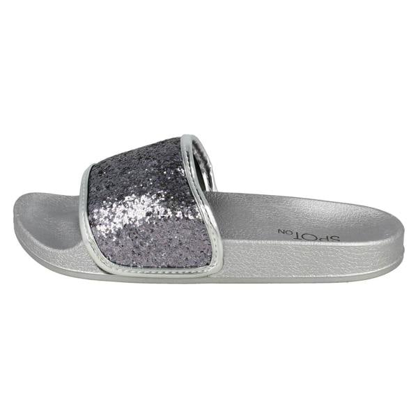 Spot On Ladies Spot On Flat Glitter Vamp Sliders
