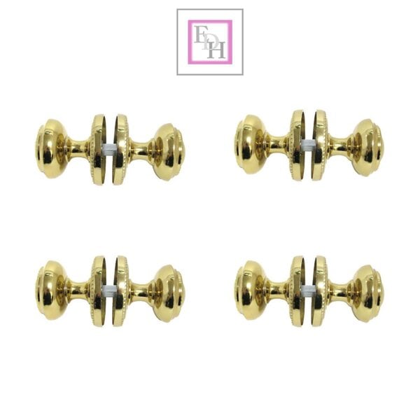 EDH Door Hardware Brass Plated Georgian Style Sprung Round Door Knob Set – Internal 4 Pairs