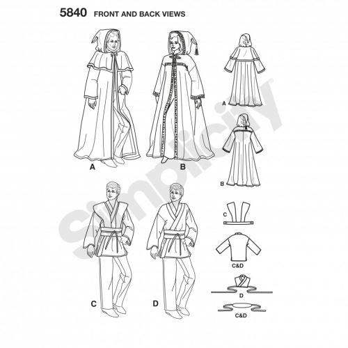 Simplicity Sewing Pattern 5840, Capes, Costumes for Men, Teenagers, Women, XS-S-M-L-XL - Intermediate