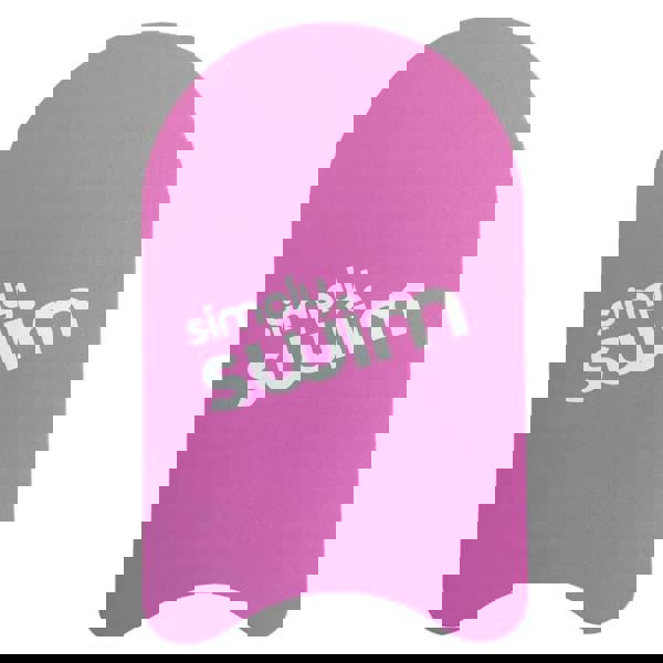 Pink Simply Swim junior kickboard with white text and smooth closed cell EVA surface