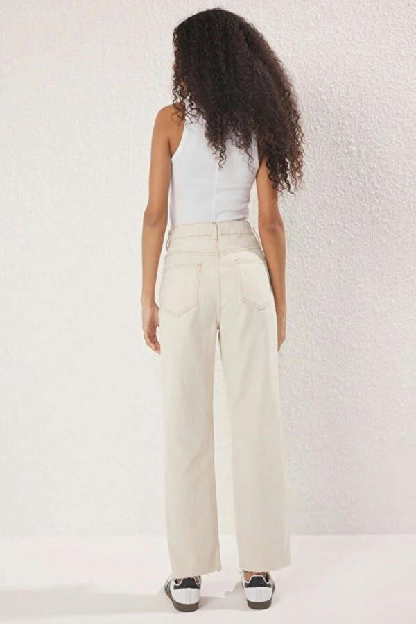 WOVCOR High Waist Straight Jeans with Cut-Out Legs