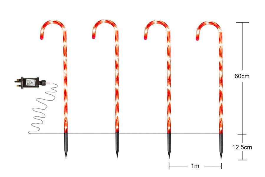 72cm Candy Cane Stake Lights Set of 4 in Red and White, Red White and Green or Multicolour image 8