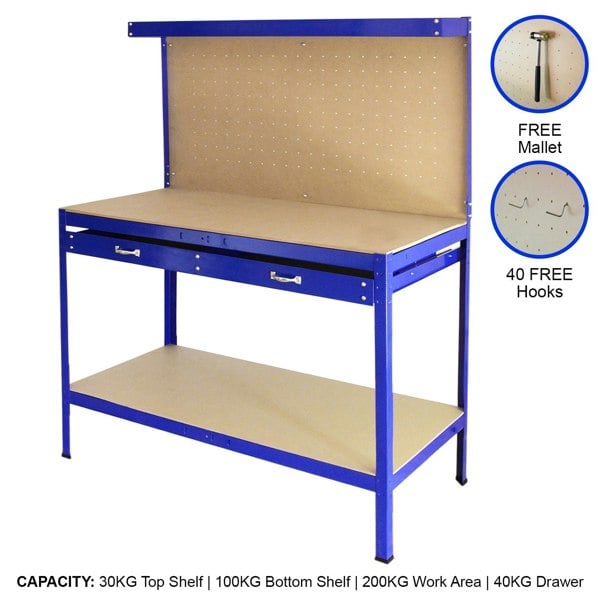 Monstershop Workbench with Pegboard and Drawer - Blue