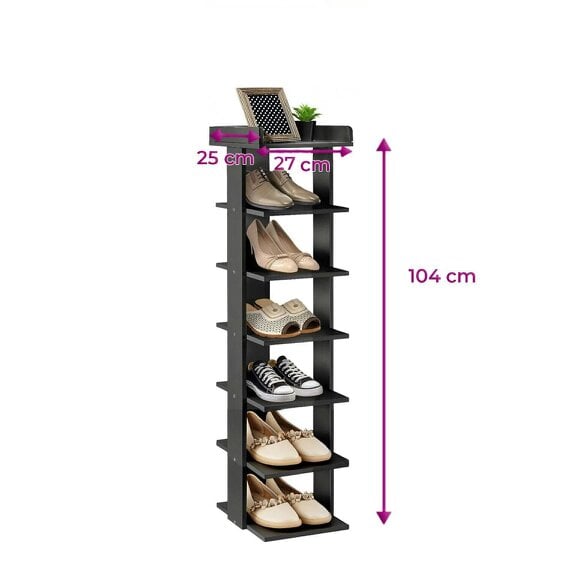 Neo Black 7 Tier Wooden Shoe Rack Slim