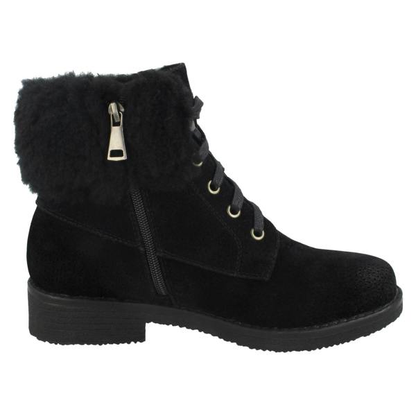 Spot On Ladies Spot On Fur Collar Ankle Boots