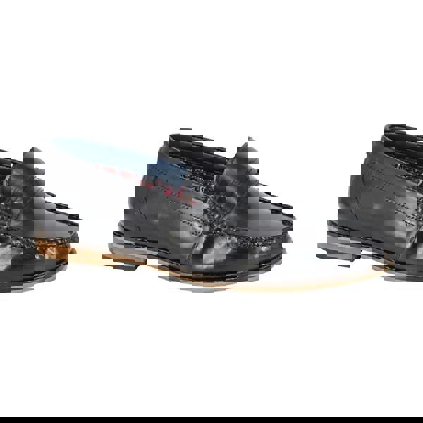 Roamers Mens Leather Hi Shine Saddle Loafers - Black - 