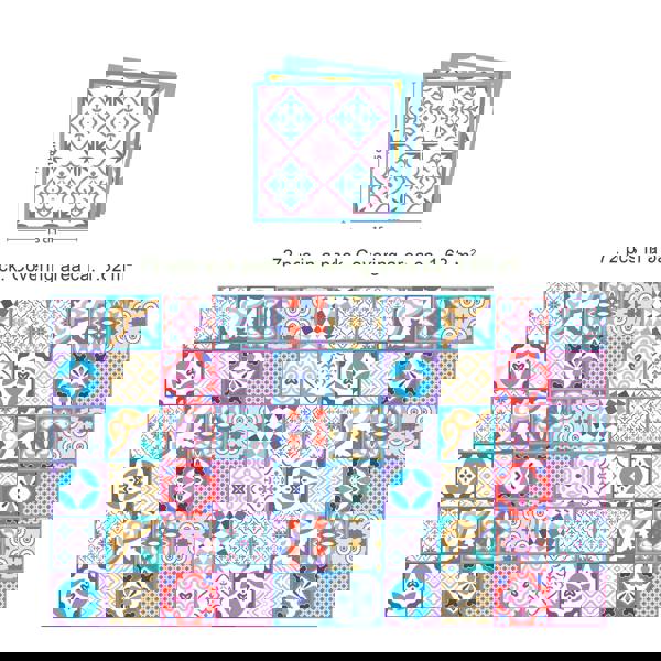 WT1537 - Classic Moroccan Colourful Mixed Tiles Wall Stickers Set 1 - 15 x 15 cm (6 x 6 inches) - 24 pcs.