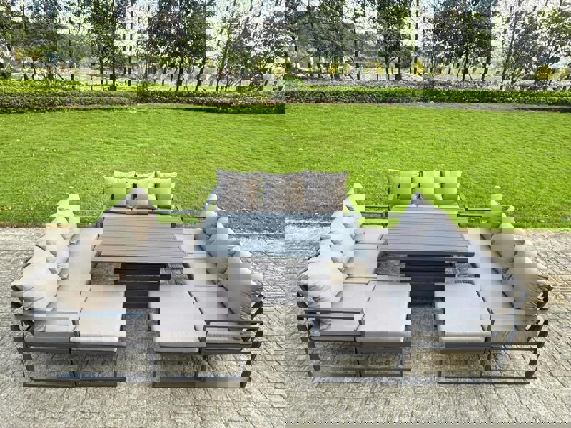 Fimous 11 Seater Aluminium Outdoor Patio Furniture Set with Adjustable Rising Dining Table, Footstool - Dark Grey