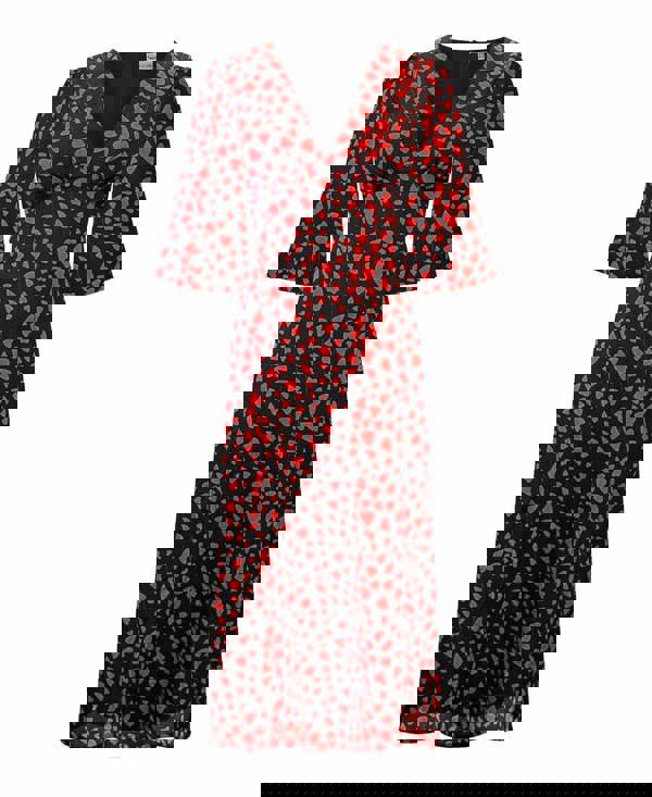 Heart Print Black Red Midi Dress