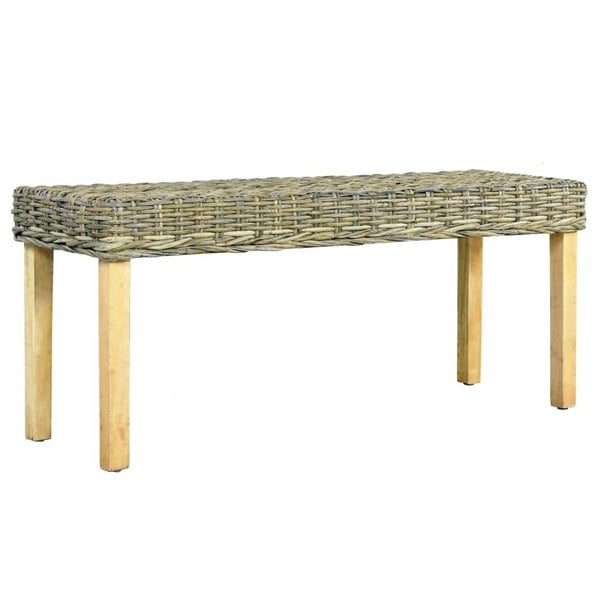 Berkfield Bench 110 cm Natural Kubu Rattan and Solid Mango Wood