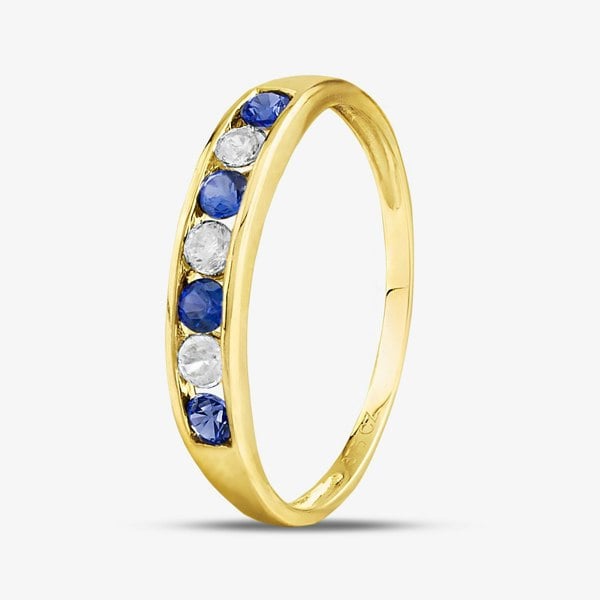 T. H. Baker 9ct Yellow Gold Blue & Clear Cubic Zirconia Half Eternity Ring PR02470SA