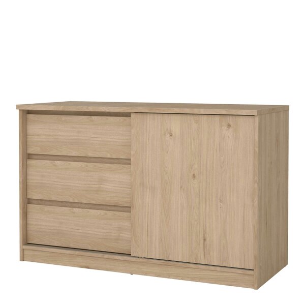 Wyld Haus Budapest Natural Oak Effect Wood Storage Unit 1 Door 3 Drawers