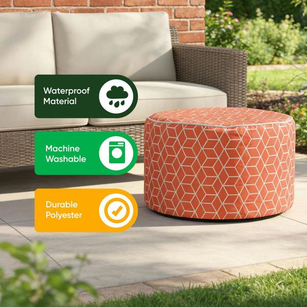 Gardenwize Outdoor Pouf Ottoman – Terracotta Cube Inflatable Footstool